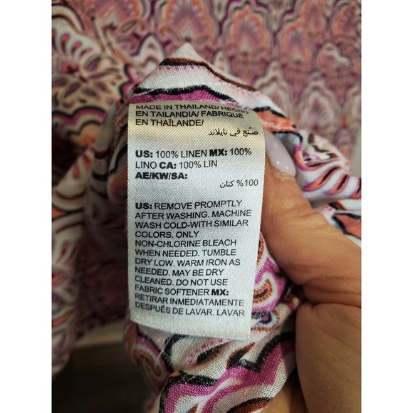 Chico's no iron 100% Linen Button down print shirt sz 3/XL - Picture 7 of 7